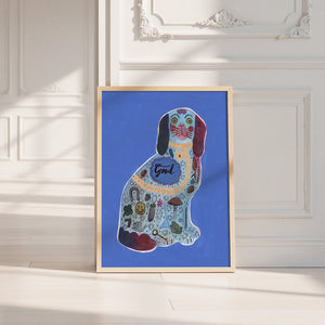 Blue Staffordshire Good Dog art print by Caya Crum — neutral frame room mockup