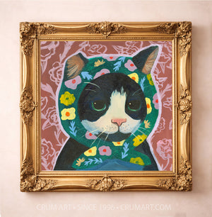 Little Mama art print in a gold frame by Caya Crum — square cat art from Crum Art, available at crumart.com. This museum quality print is made right here in Texas.