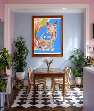 Pink Dog Tattoo shown framed by Crum Art