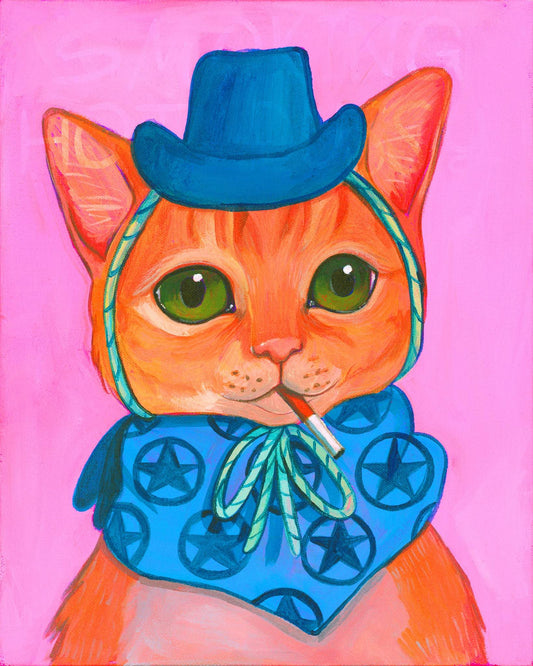 Smoking Orange Tabby Cat Art | Smoking Kitten Print  | Cowboy Cat |  Caya Crum | Crum Art