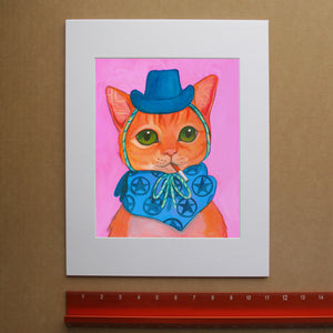Abbie yellow tabby smoking cat art print by Caya Crum, hand-signed vertical fine art print