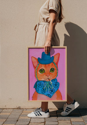 Fluffy Angel Cat art print by Caya Crum — framed with velvet mat