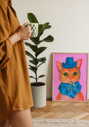 Fluffy Angel Cat art print by Caya Crum — framed with velvet mat