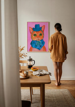Fluffy Angel Cat art print by Caya Crum — framed with velvet mat