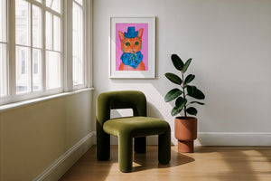 Fluffy Angel Cat art print by Caya Crum — framed with velvet mat