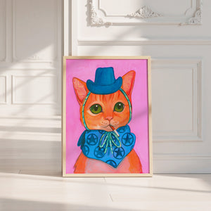 Fluffy Angel Cat art print by Caya Crum — neutral frame room mockup
