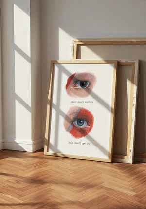 Bowie Eyes Study music wall art print by Caya Crum — neutral frame room mockup