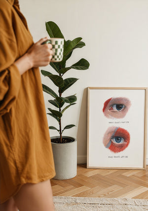 Bowie Eyes Study music wall art print by Caya Crum — framed with velvet mat