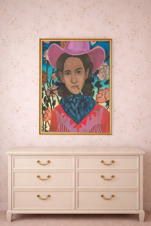 Western Art Prints — Baddie Mattie Smoking Cowgirl Print Renaissance Sunset | Caya Crum