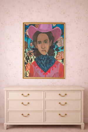 Cowboy With Flowers shown framed by Crum Art