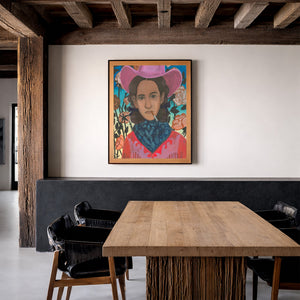 Cowboy With Flowers shown framed by Crum Art