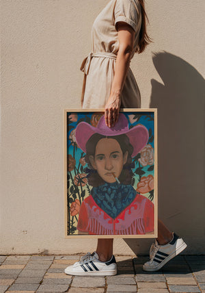 Cowgirls & Flowers cowgirl art print by Caya Crum — framed with velvet mat