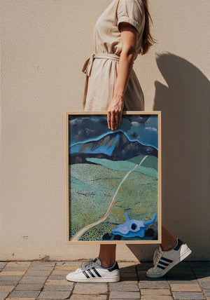 New Mexico Mountain and Field landscape print by Caya Crum — framed with velvet mat
