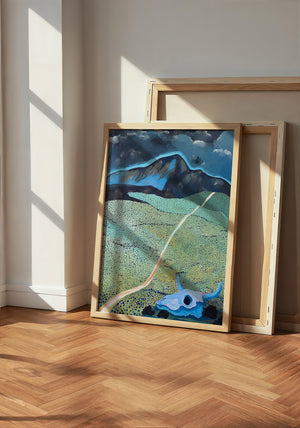 New Mexico Mountain and Field landscape print by Caya Crum — neutral frame room mockup