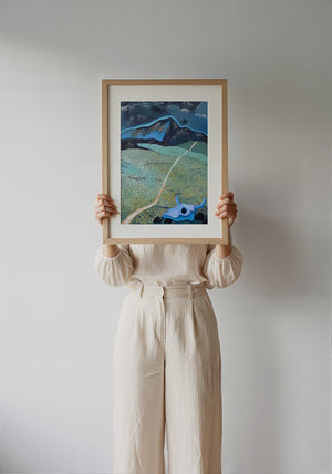 New Mexico Mountain and Field landscape print by Caya Crum — framed with velvet mat