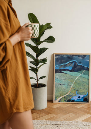 New Mexico Mountain and Field landscape print by Caya Crum — framed with velvet mat