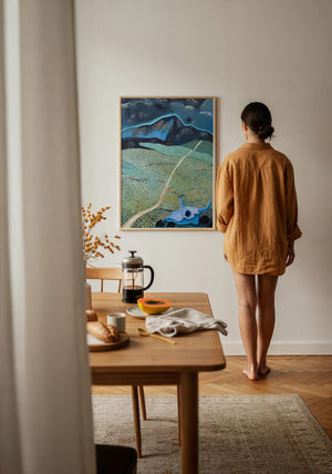 New Mexico Mountain and Field landscape print by Caya Crum — framed with velvet mat
