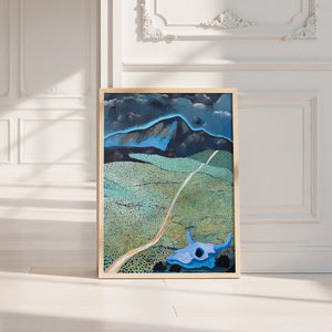 New Mexico Mountain and Field landscape print by Caya Crum — neutral frame room mockup