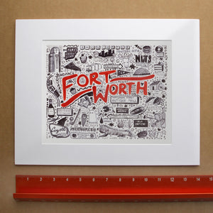 Icons Pen & Ink Fort Worth art print by Caya Crum — with white mat