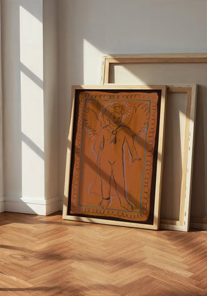 Greco Roman Cupid pink wall art print by Caya Crum — neutral frame room mockup