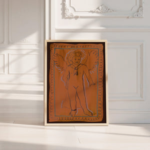 Greco Roman Cupid pink wall art print by Caya Crum — neutral frame room mockup