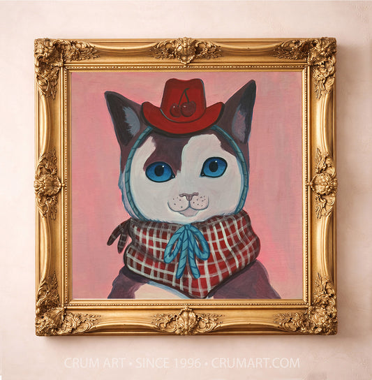Cat Art Print – Cherry Cat Cowgirl Portrait | Caya Crum