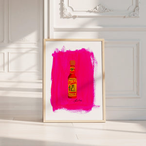 Cholula Hot Sauce kitchen art print by Caya Crum — neutral frame room mockup