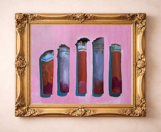 Cigarette Romance Pink weirdcore art print by Caya Crum — in a gold frame