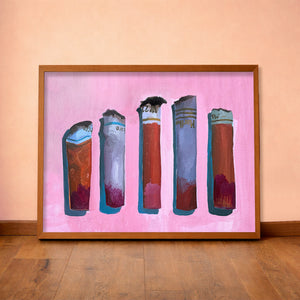 Cigarette Romance Pink weirdcore art print by Caya Crum — horizontal room scene