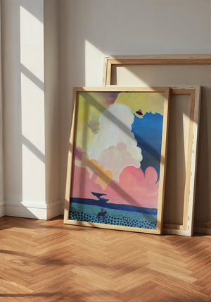 Cosmic Cowboy UFO Desert cowboy art print by Caya Crum — neutral frame room mockup