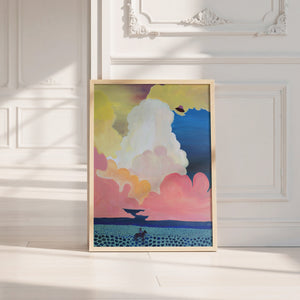 Cosmic Cowboy UFO Desert cowboy art print by Caya Crum — neutral frame room mockup