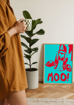 The Judy's Moo Cassette (blue and red) music wall art print by Betsy Crum — framed with velvet mat