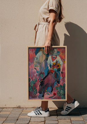 Flowers Desert Romance cowboy art print by Caya Crum — framed with velvet mat