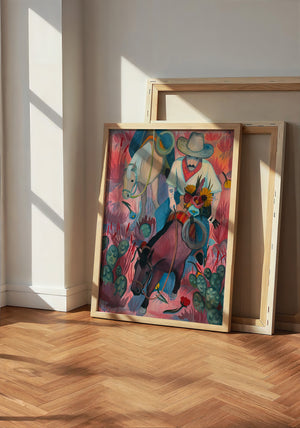 Flowers Desert Romance cowboy art print by Caya Crum — neutral frame room mockup
