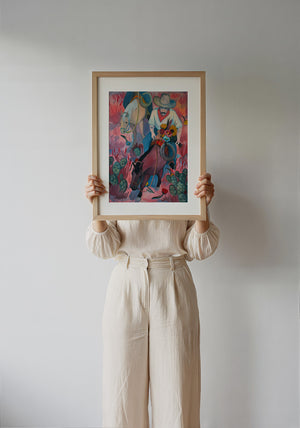 Flowers Desert Romance cowboy art print by Caya Crum — framed with velvet mat