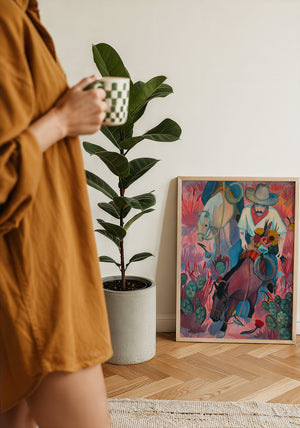Flowers Desert Romance cowboy art print by Caya Crum — framed with velvet mat