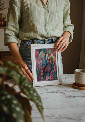 Flowers Desert Romance cowboy art print by Caya Crum — neutral frame room mockup