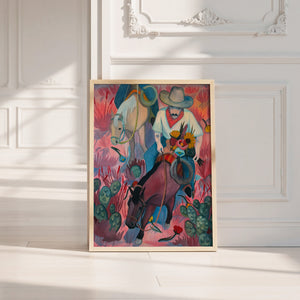 Flowers Desert Romance cowboy art print by Caya Crum — neutral frame room mockup