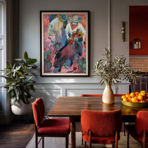 Cowboy With Flowers shown framed by Crum Art