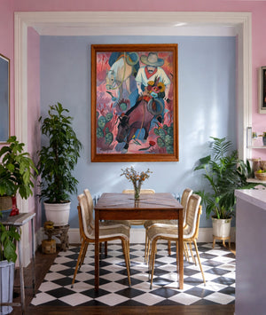 Cowboy With Flowers shown framed by Crum Art