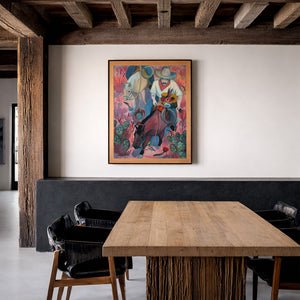Cowboy With Flowers shown framed by Crum Art