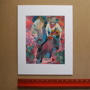 Cowboy with flowers print by Caya Crum, hand-signed vertical print