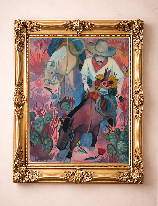 Cowboy Gifts Art Prints — Cowboy Wall Decor | Flowers Desert Romance Pop Art Print | Caya Crum Art