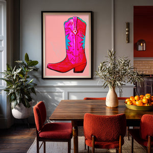 Fort Worth Boot Pink shown framed by Crum Art