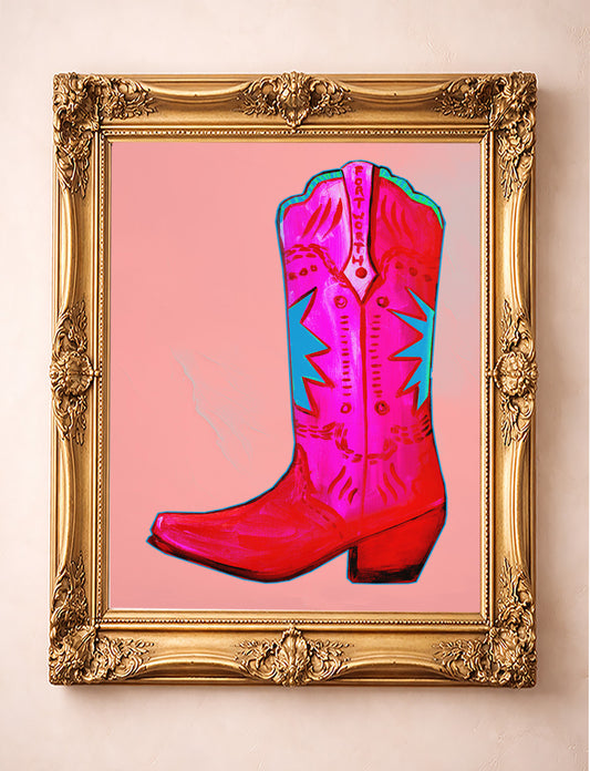 Western Art Prints — Fort Worth Pink Cowboy Boot Pop Art | Caya Crum Art