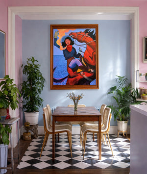 Smoking Cowgirl Mildred Rider shown framed by Crum Art