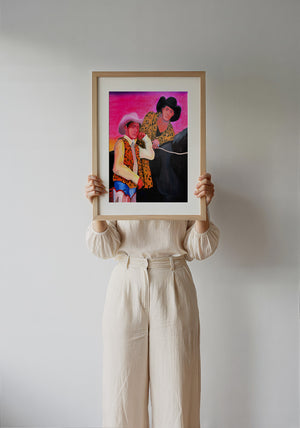 The Cowboy Gaze cowboy art print by Caya Crum — framed with velvet mat