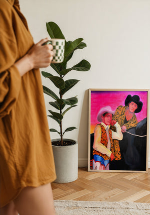 The Cowboy Gaze cowboy art print by Caya Crum — framed with velvet mat