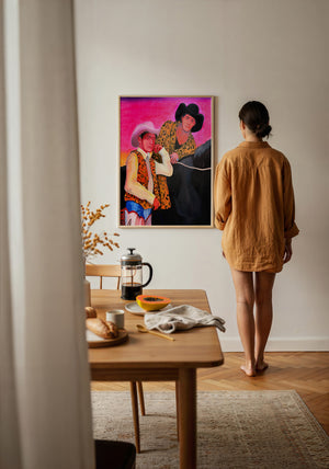 The Cowboy Gaze cowboy art print by Caya Crum — framed with velvet mat