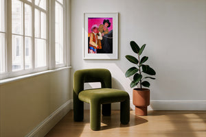 The Cowboy Gaze cowboy art print by Caya Crum — framed with velvet mat